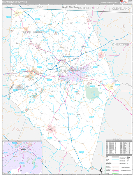 Spartanburg County, SC Wall Map