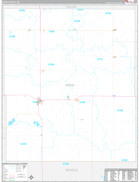 Spink County, SD Wall Map Premium Style