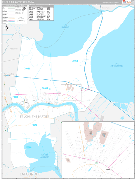 St. John the Baptist County, LA Wall Map Premium Style by MarketMAPS ...