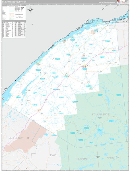 St. Lawrence County, NY Wall Map Premium Style by MarketMAPS - MapSales