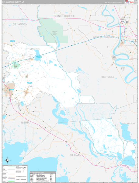 St. Martin Parish (County) Wall Map - Premium - MarketMAPS