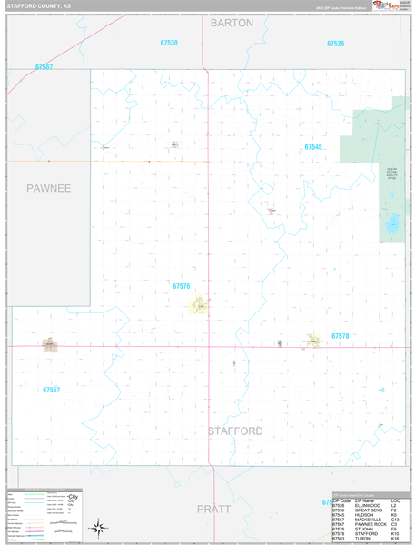 Stafford County, KS Carrier Route Wall Map