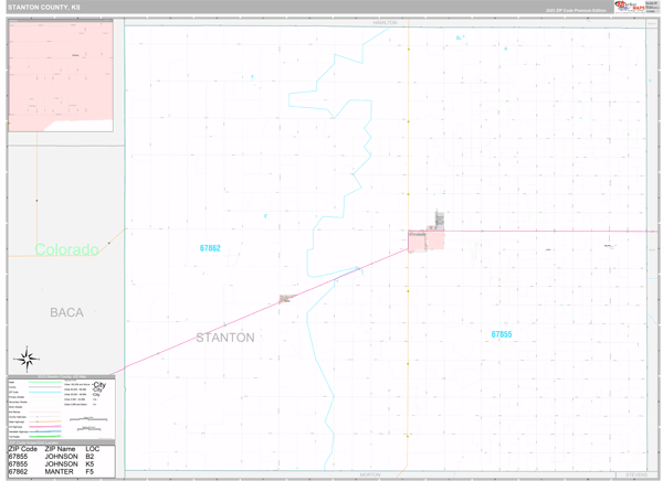 Stanton County, KS Wall Map Premium Style
