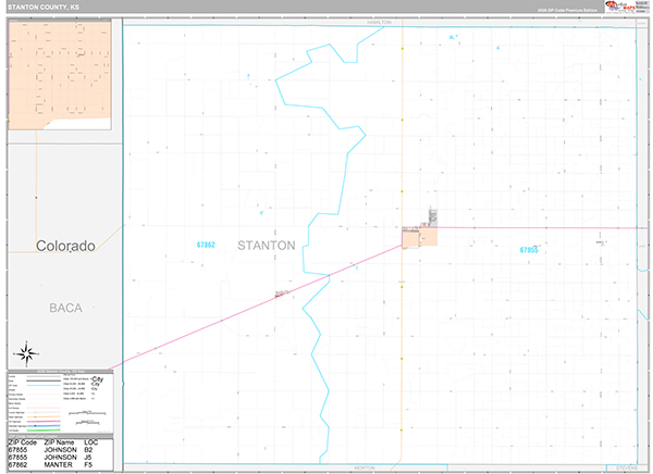Stanton County, KS Wall Map