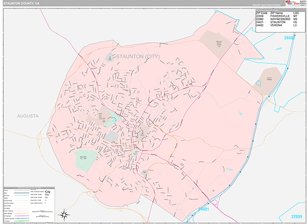 Staunton County, VA Wall Map