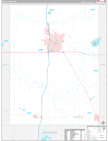 Steele County, MN Zip Code Map