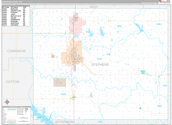 Stephens County, OK Wall Map
