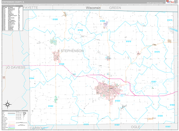 Stephenson County, IL Zip Code Map