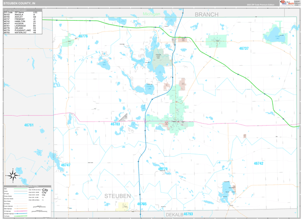 Steuben County Wall Map Premium Style