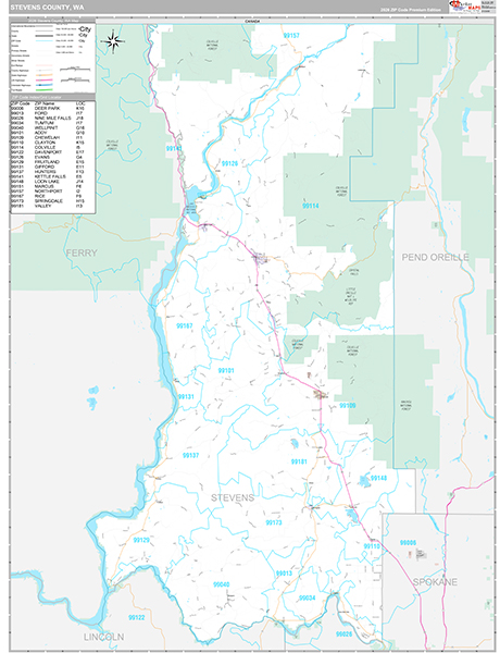 Stevens County, WA Zip Code Map