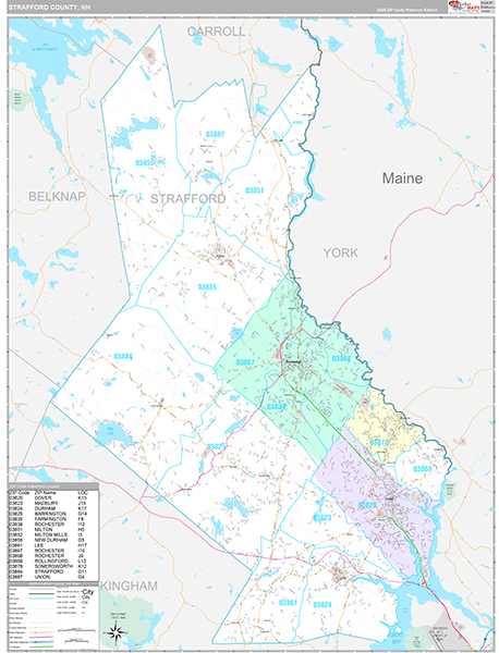 Strafford County, NH Zip Code Map