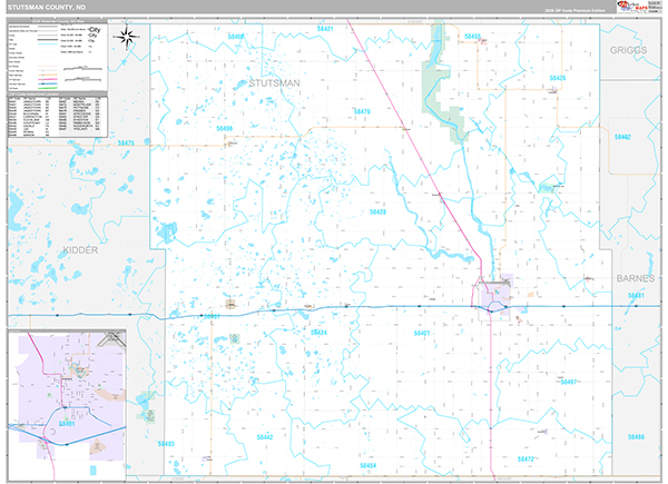 Stutsman County, ND Wall Map Premium Style