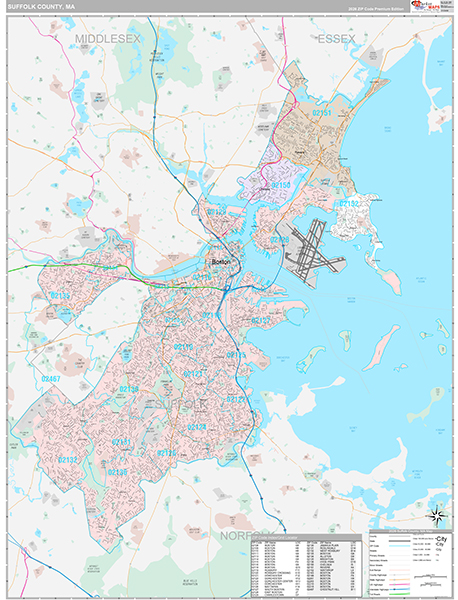Suffolk County, MA Wall Map