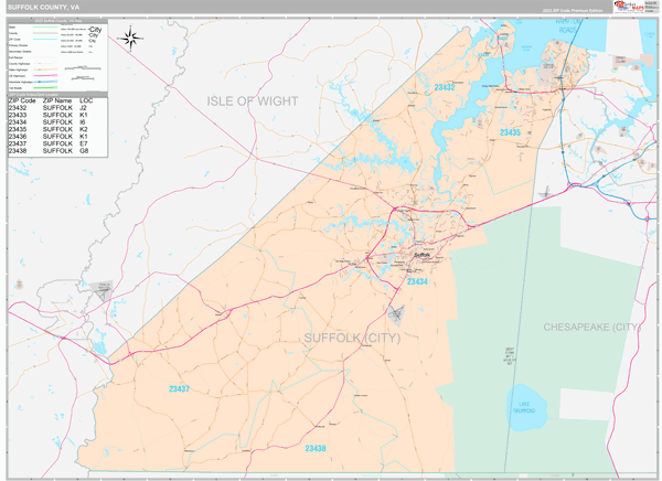 Suffolk County Wall Map Premium Style