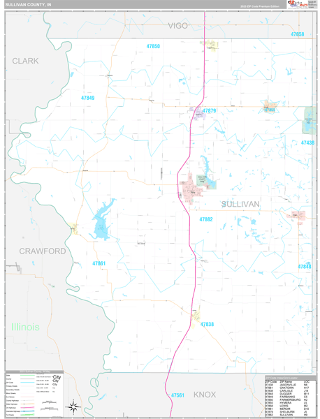 Sullivan County, IN Map Premium Style
