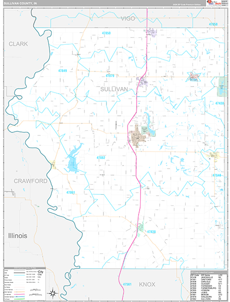 Sullivan County, IN Zip Code Map