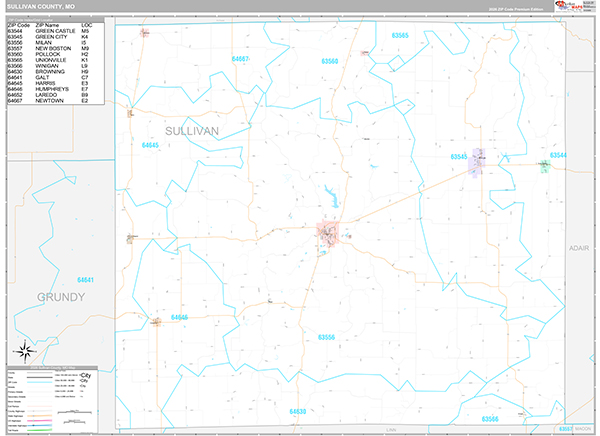 Sullivan County, MO Map Premium Style