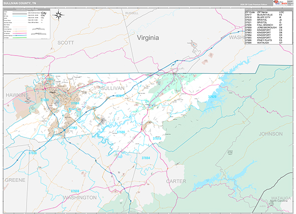 Sullivan County, TN Zip Code Map