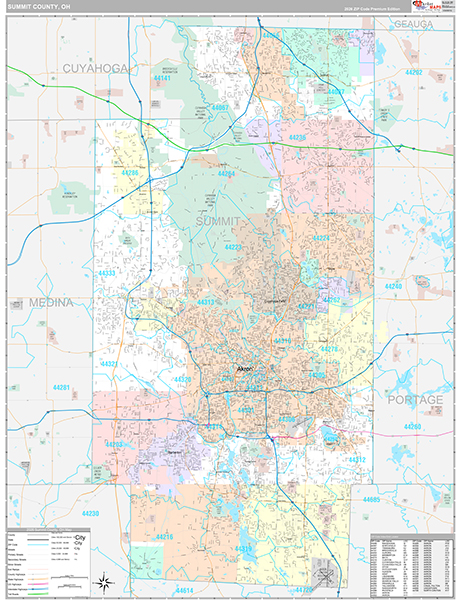 Summit County, OH Zip Code Map