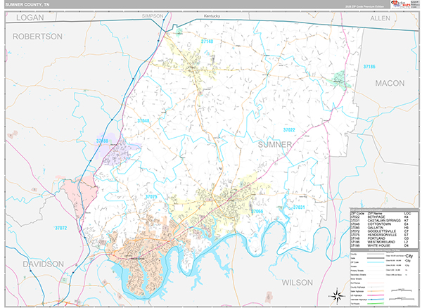 Sumner County, TN Zip Code Map