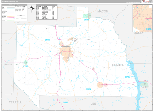 Sumter County Wall Map Premium Style