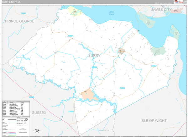 Surry County, VA Wall Map