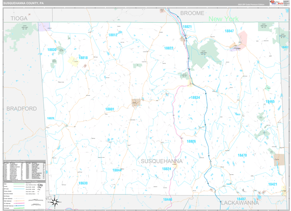 Susquehanna County, PA Carrier Route Wall Map