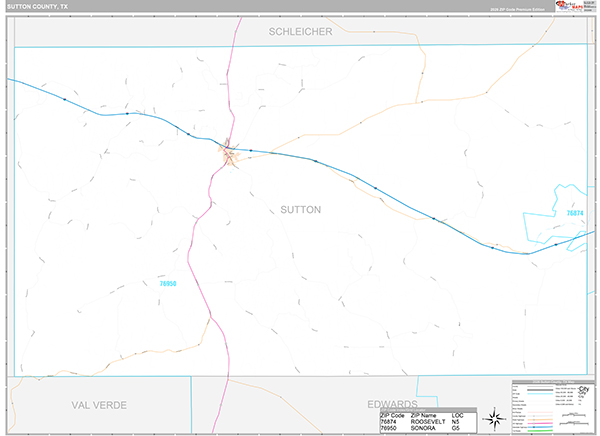 Sutton County, TX Zip Code Map