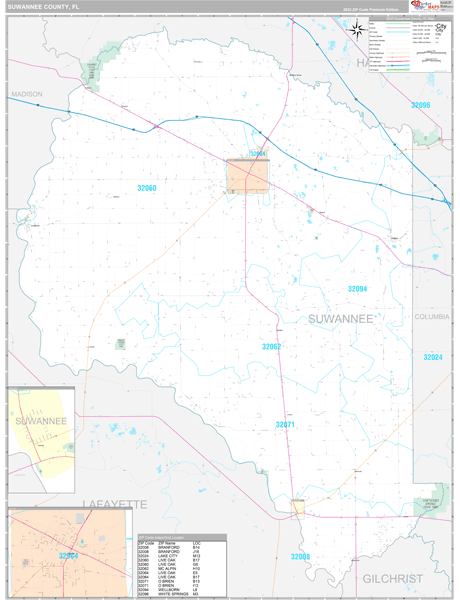 Suwannee County, FL Zip Code Map