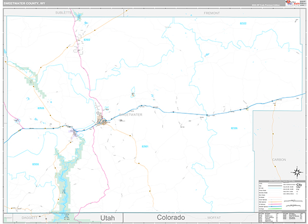 Sweetwater County, WY Zip Code Map