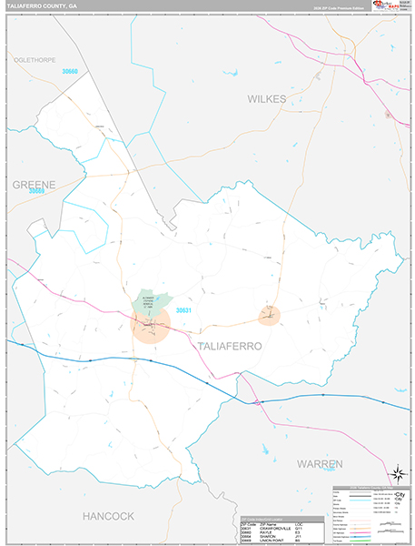 Taliaferro County, GA Zip Code Map