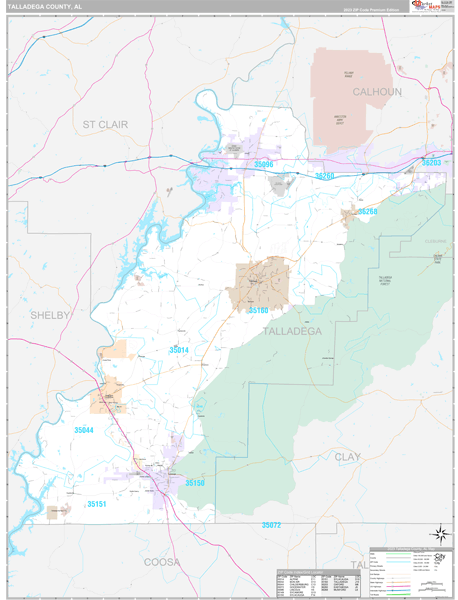 Talladega County, AL Wall Map