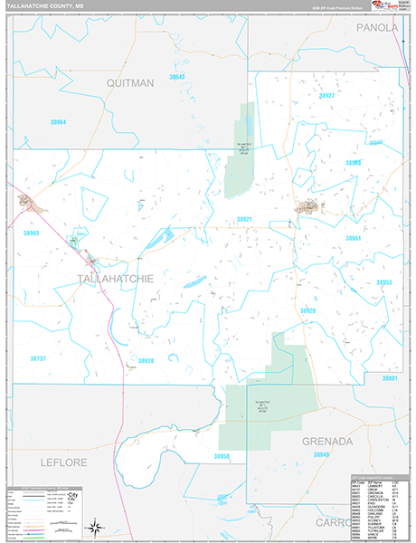 Tallahatchie County, MS Zip Code Map