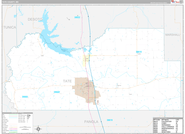 Tate County, MS Wall Map