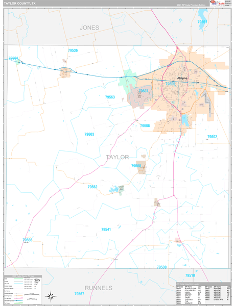 Taylor County, TX Wall Map Premium Style