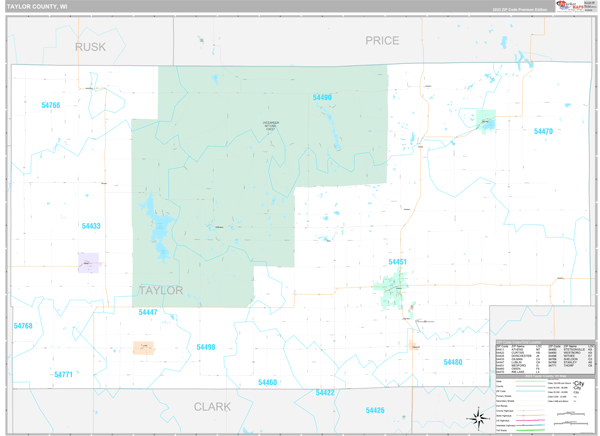 Taylor County, WI Wall Map Premium Style