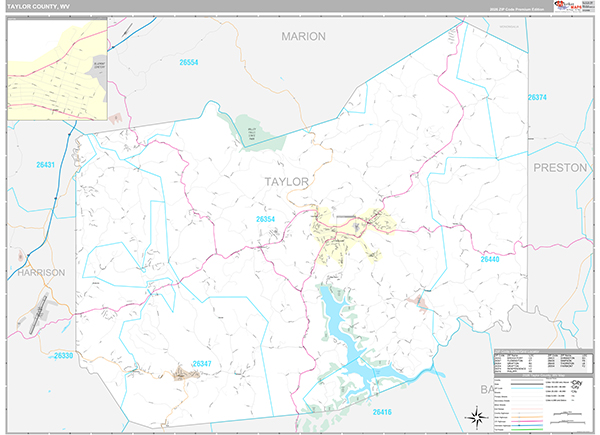 Taylor County, WV Zip Code Map