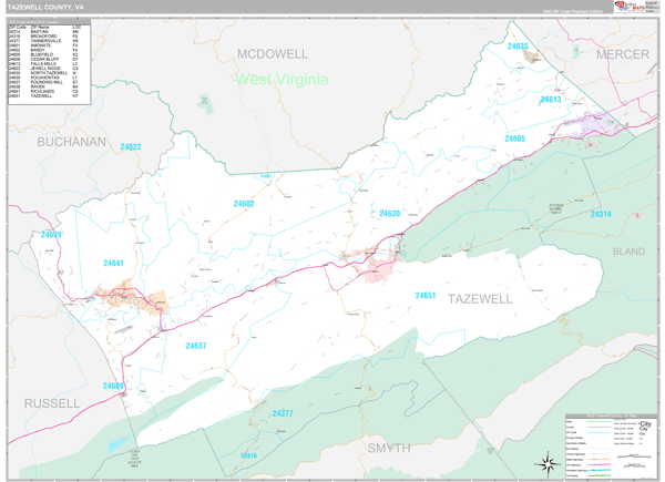Tazewell County, VA Carrier Route Wall Map