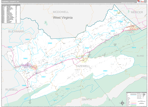 Tazewell County, VA Wall Map