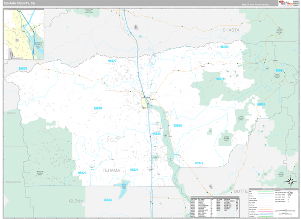 Tehama County Wall Map Premium Style