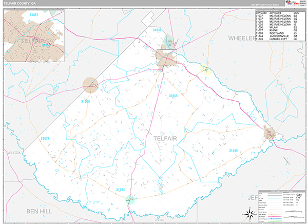 Telfair County, GA Zip Code Map