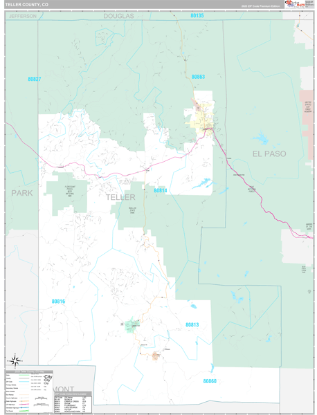 Teller County, CO Wall Map Premium Style