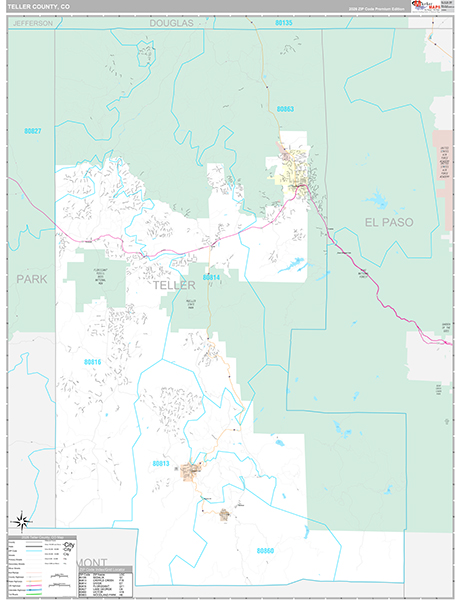 Teller County Wall Map Premium Style