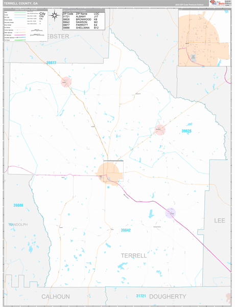Terrell County, GA Wall Map Premium Style by MarketMAPS - MapSales