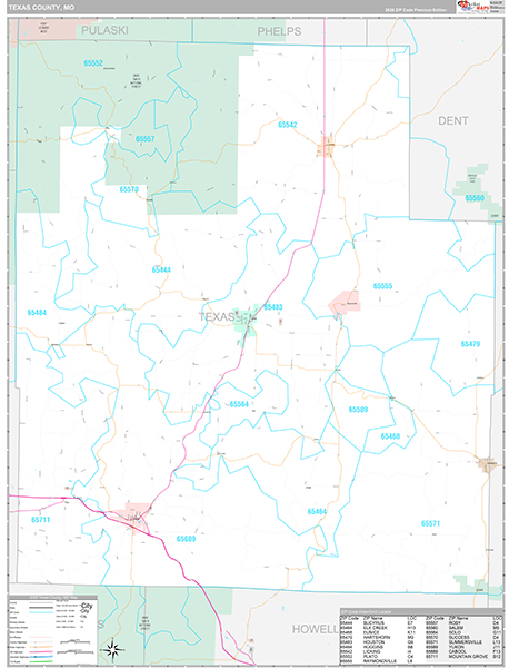Texas County, MO Map Premium Style