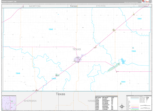 Texas County, OK Wall Map