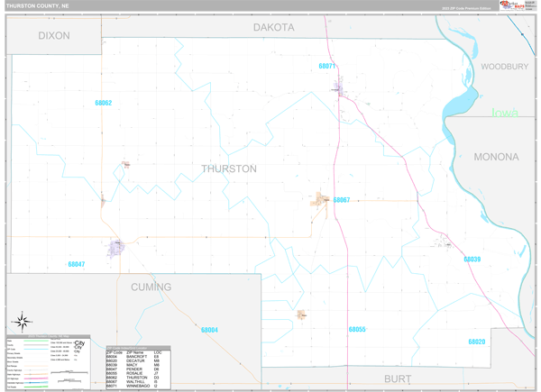 Thurston County, NE Wall Map Premium Style