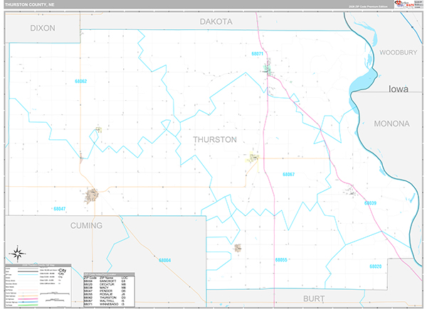 Thurston County, NE Zip Code Map