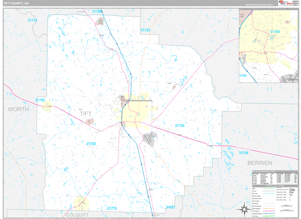 Tift County, GA Carrier Route Wall Map