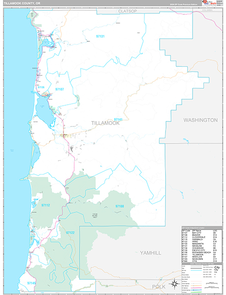 Tillamook County, OR Wall Map